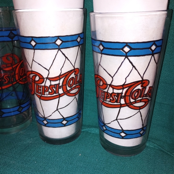 Vintage stained glass Pepsi Cola set of 4 glasses - Picture 2 of 2